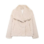 Women's faux fur coat in soft beige with a stylish oversized collar for warmth and fashion