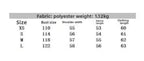 Women's faux fur coat size chart showing bust, shoulder width, sleeve, and clothing lengths