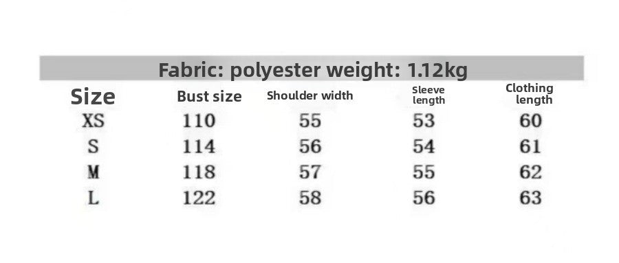 Women's faux fur coat size chart showing bust, shoulder width, sleeve, and clothing lengths