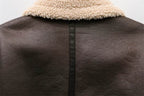 Women's faux shearling jacket in dark brown, cozy outerwear for chilly days.