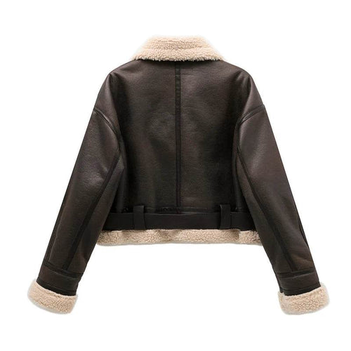 Women's faux shearling jacket, brown, cozy outerwear for winter