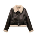 Women's faux shearling jacket in black for stylish winter wear