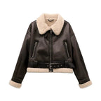 Women's faux shearling jacket in black for stylish winter wear