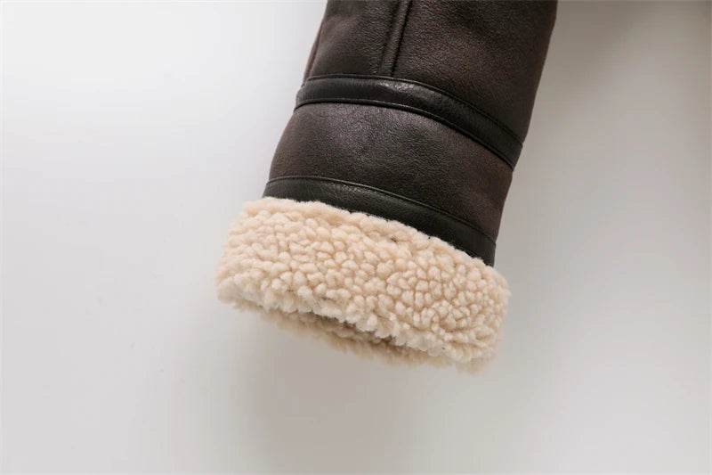women's faux shearling jacket, brown, soft material, stylish outerwear