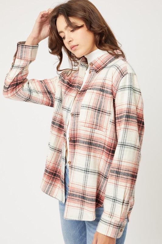 Women's Shirts - Shackets Womens Flannel Top Layering Shacket