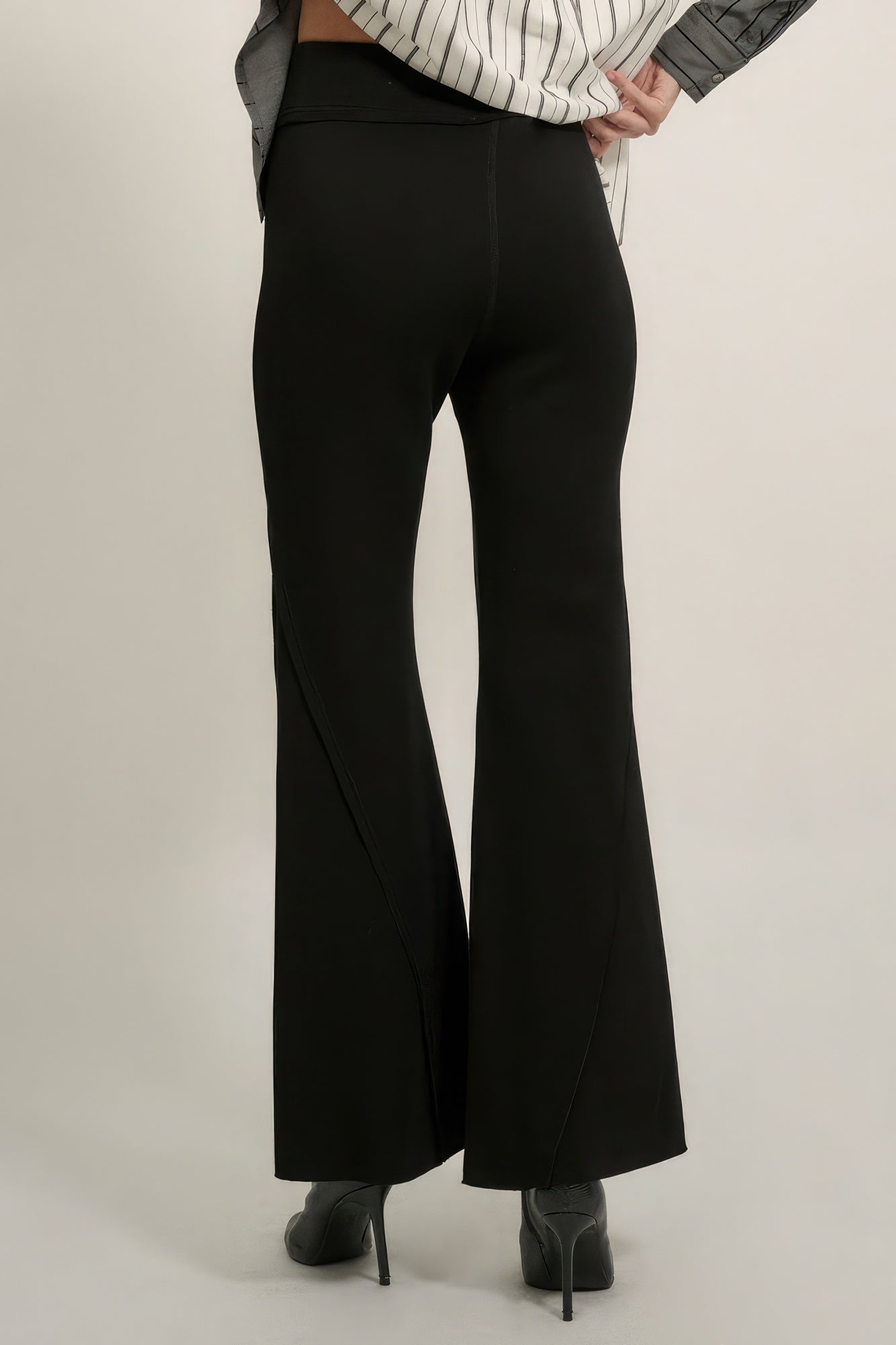VacationGrabs womens flare pants in black with high waist and wide legs styled with heels