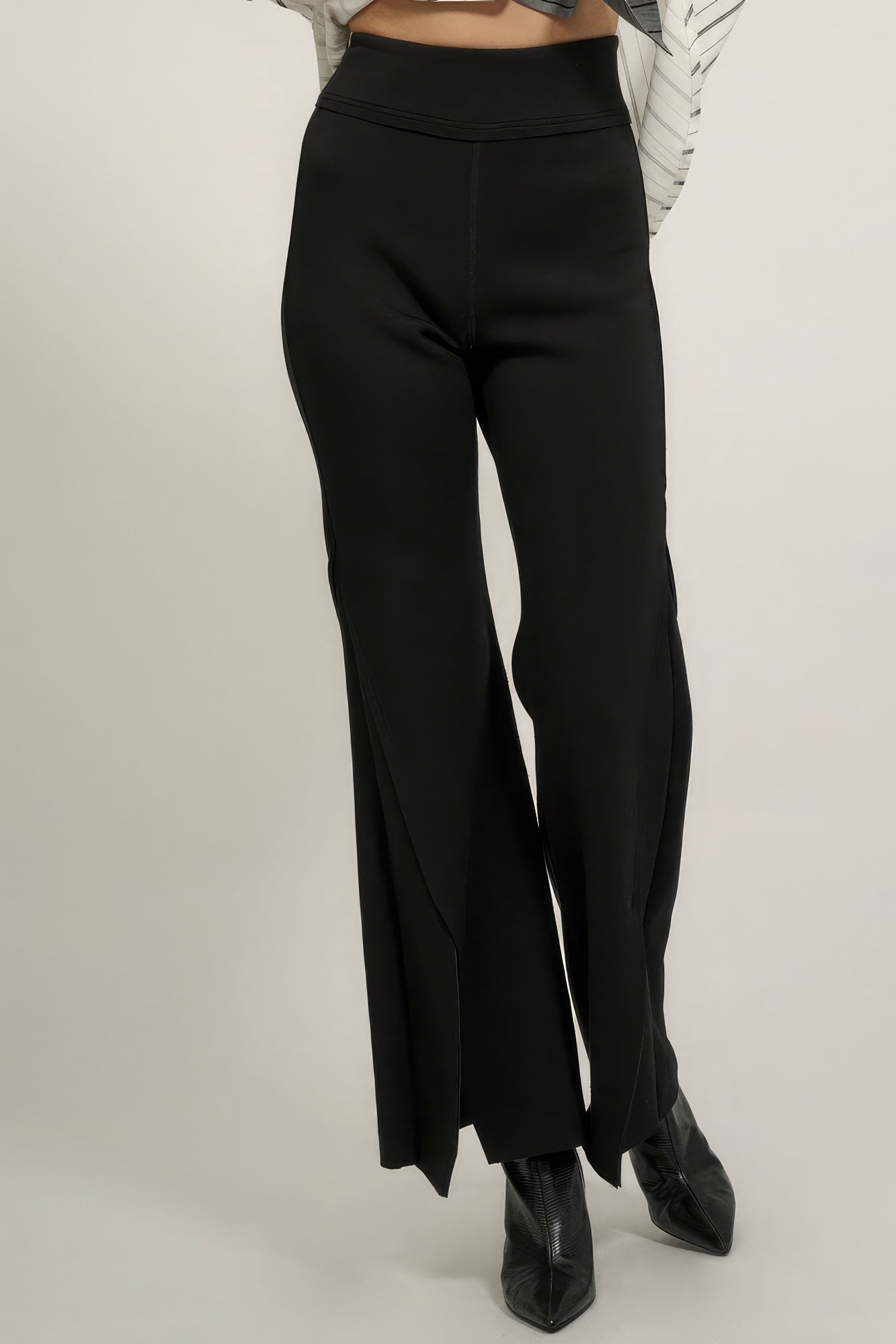 VacationGrabs womens flare pants in black with high waist and split hem detail