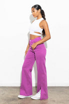 Women's Pants Womens Front Slit Wide Leg Tencel Purple Pants
