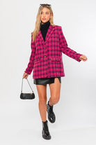 Women's Coats & Jackets Womens Fuchsia Plaid Single Button Blazer Jacket