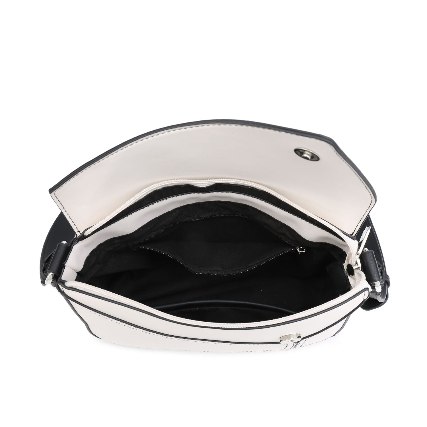 Interior of SHOMICOBOUTIQUE women's geometrical patchwork crossbody bag showcasing ample storage space