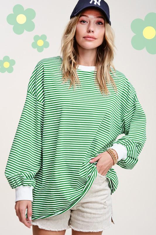 Women's Shirts Womens Green Striped Claire Top Long Sleeve
