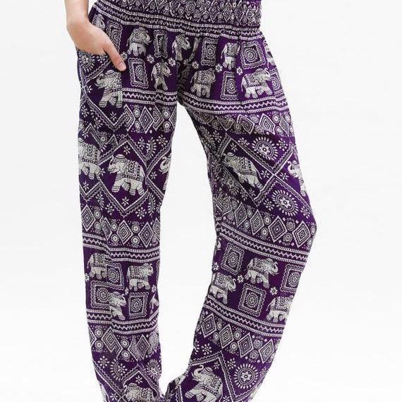 Women's Pants Womens Harem Pants Purple Elephant Boho Pants