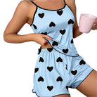women's heart print pajama set in light blue, perfect for cozy nights