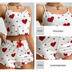 Women's heart print pajama set in soft fabric for relaxed nights