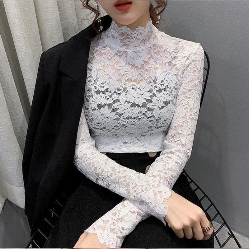 Women's Shirts Womens High-Neckline Lace Tops In Multiple Colors