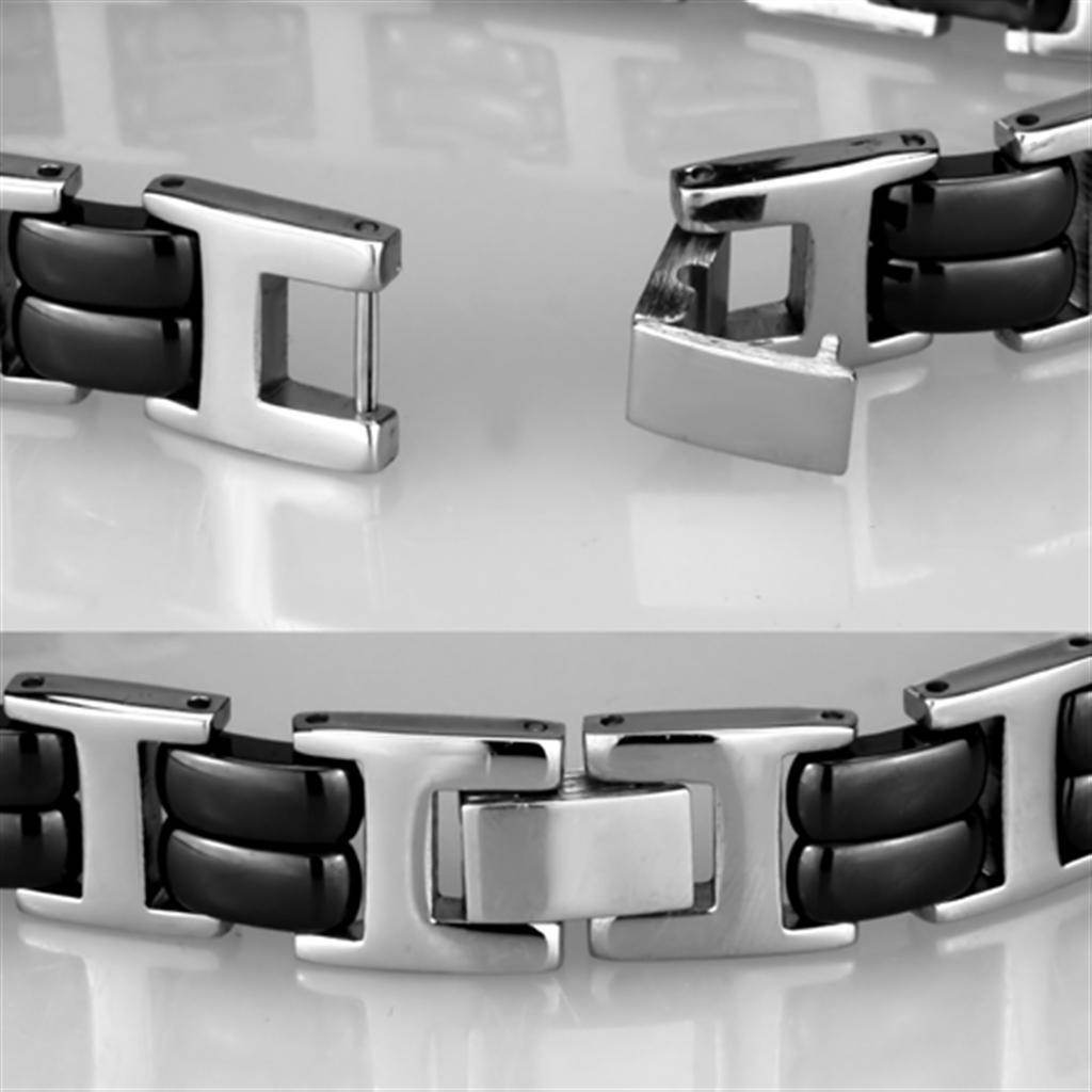 VacationGrabs women's high polished bracelet with sleek black and silver design for elegant style