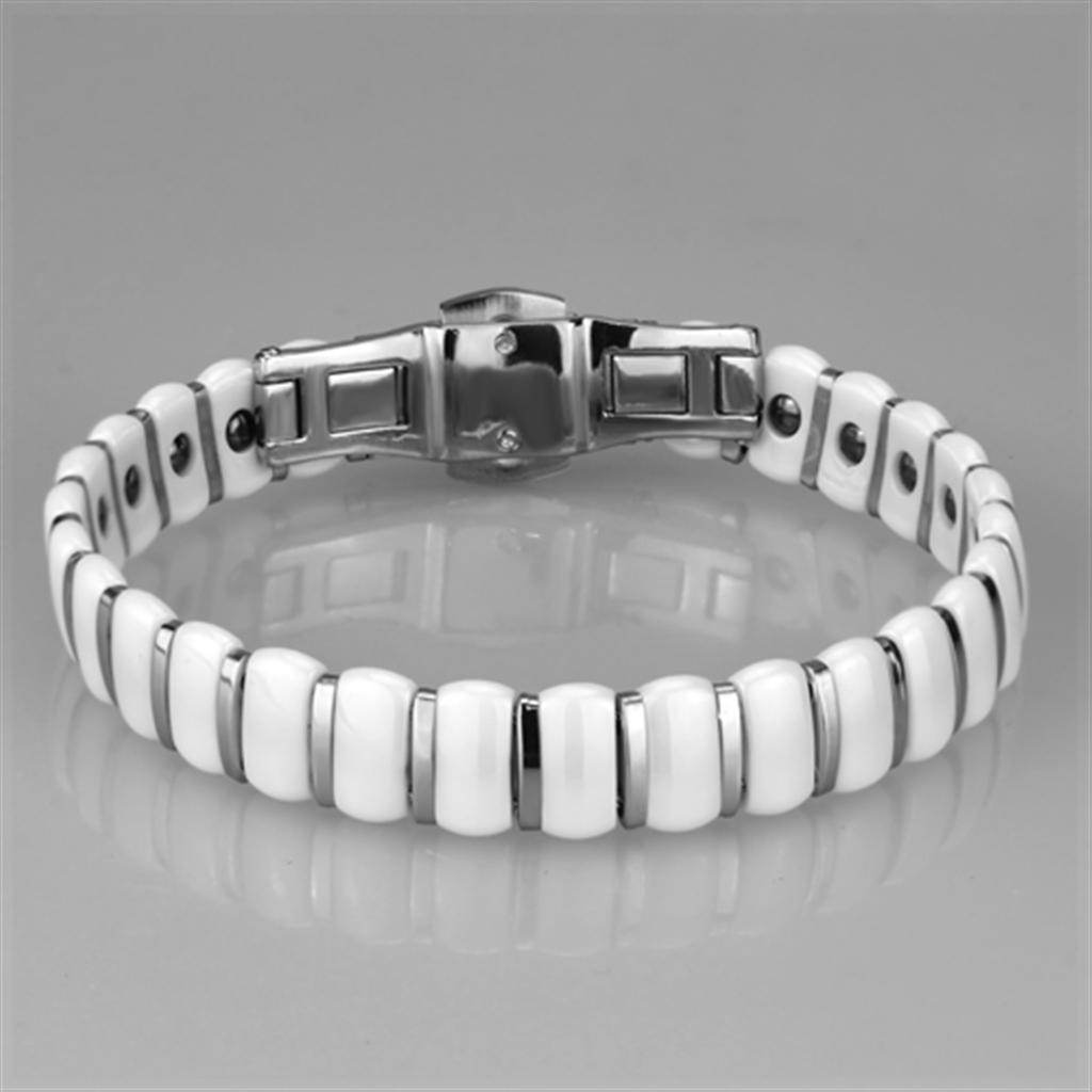VacationGrabs women's high polished bracelet in white and silver, featuring a sleek and modern design