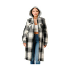 Stylish women's hooded plaid coat with button front and cozy hood for trendy fall looks