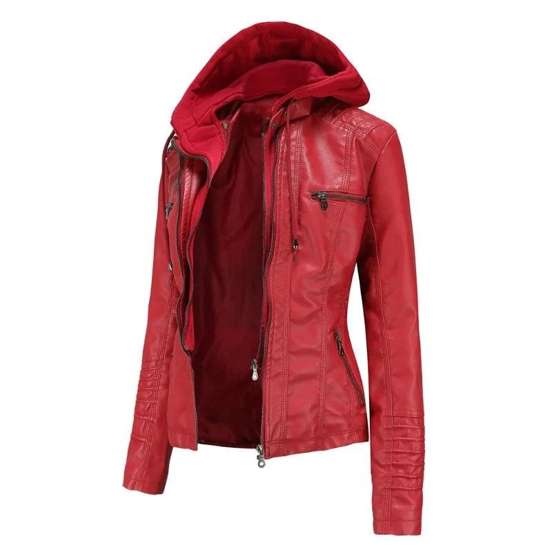 Women's Coats & Jackets Womens Hooded PU Leather Jacket Two-Piece Set Detachable Hood