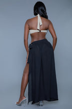 Women's black swim cover-up skirt, lightweight fabric, perfect for beach days