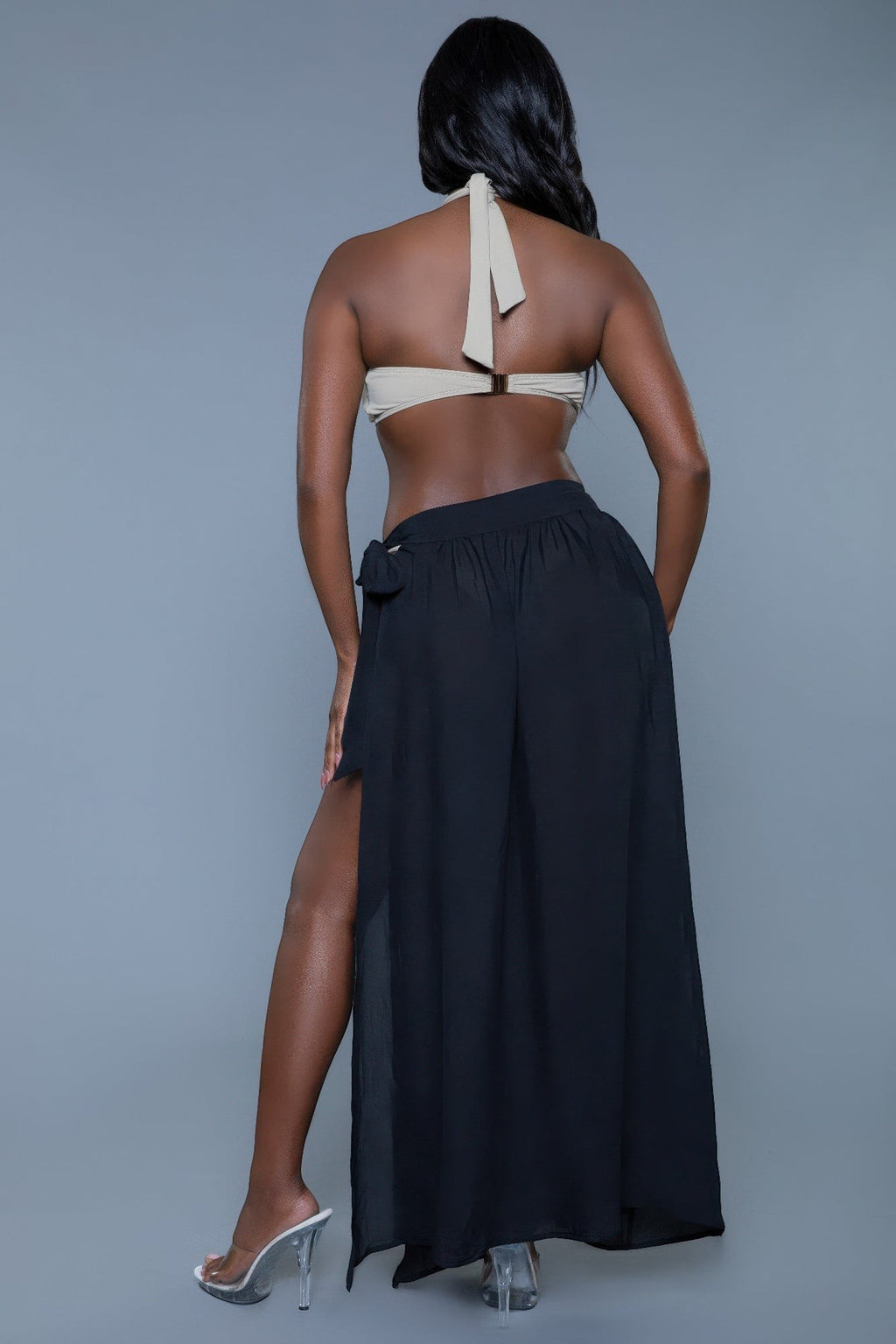 Women's black swim cover-up skirt, lightweight fabric, perfect for beach days