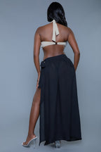 Women's black swim cover-up skirt, lightweight fabric, perfect for beach days
