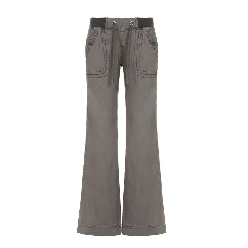 Women's gray flared jeans, durable cotton for casual outings