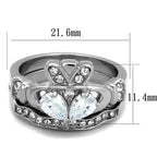 Women's jewelry silver crown ring with heart-shaped stones for elegant wear