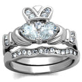 Women's jewelry engagement ring set with sparkling diamonds and silver finish