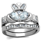 Women's jewelry engagement ring set with sparkling diamonds and silver finish