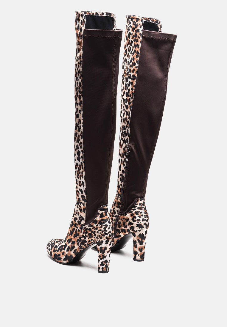 London Rag women's knee high block heel boots in leopard print for stylish and chic looks