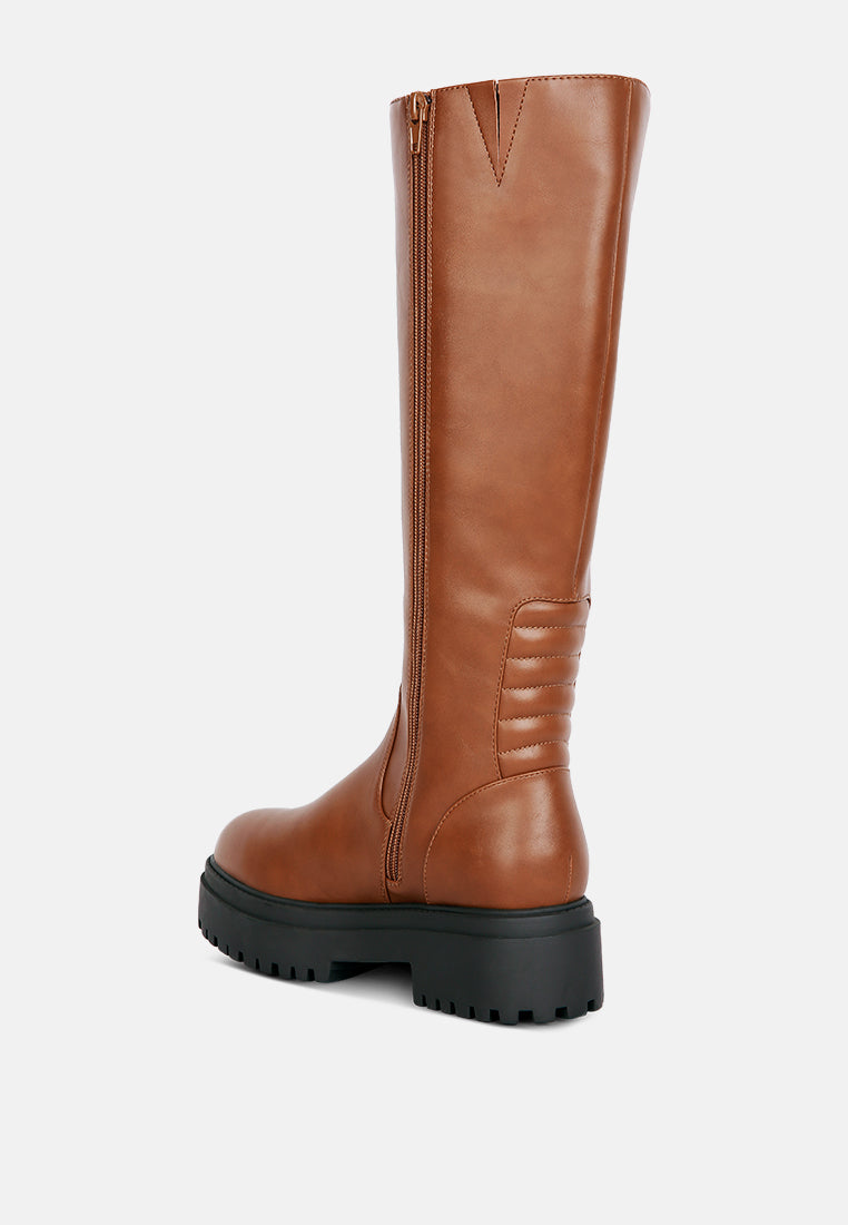 London Rag International women's knee high boots in brown with chunky sole and side zipper