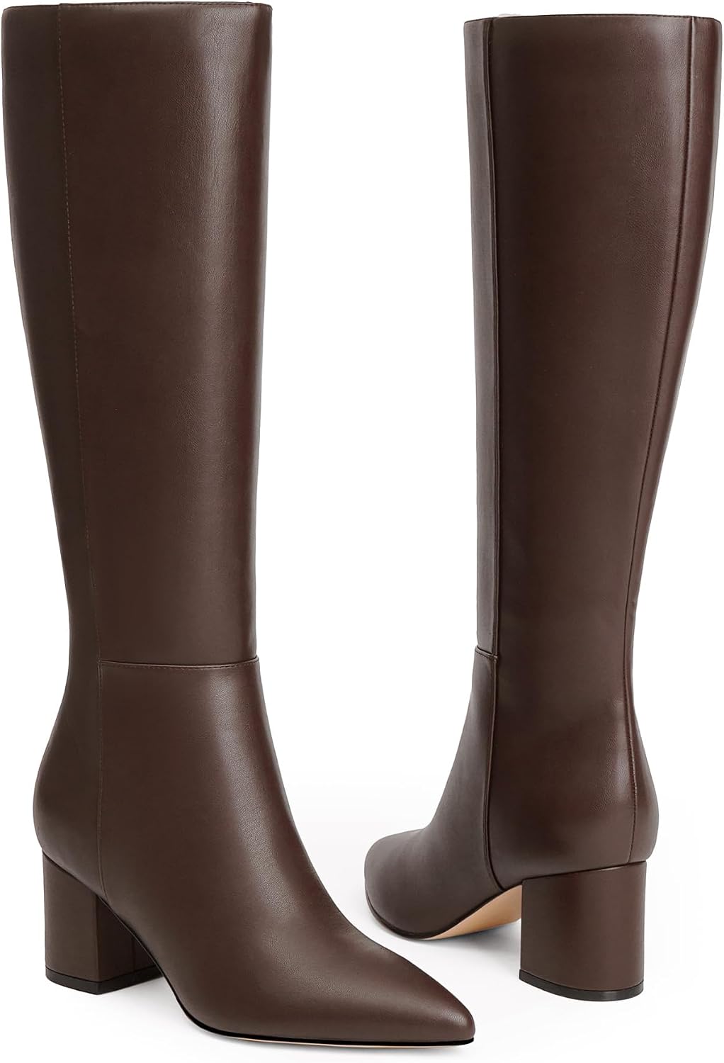 Womens Knee High Boots Chunky Low Heel Pointed Toe Tall Long Boots – back view