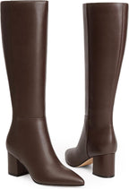 Womens Knee High Boots Chunky Low Heel Pointed Toe Tall Long Boots – back view