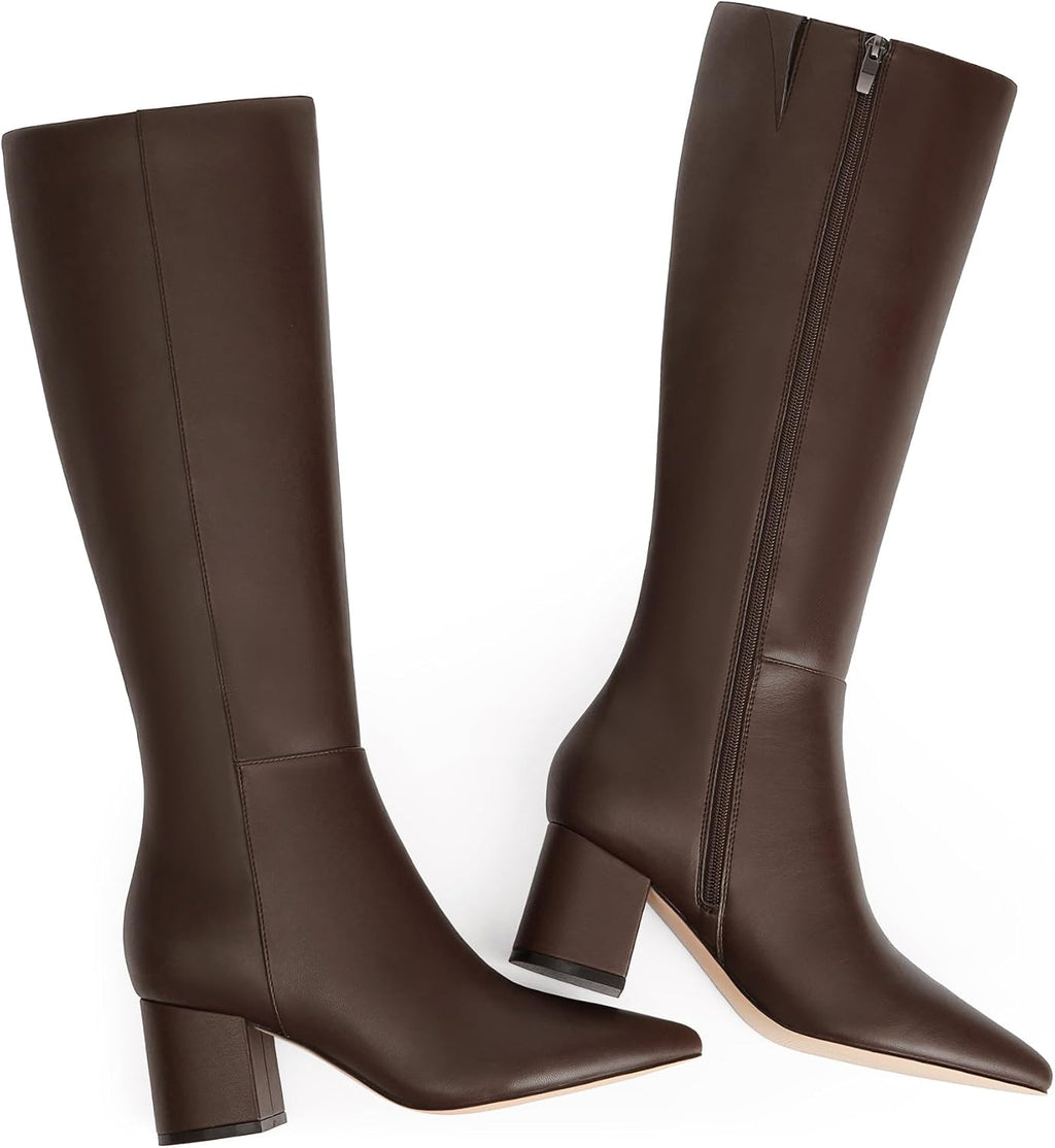 Womens Knee High Boots Chunky Low Heel Pointed Toe Tall Long Boots – sole and heel detail