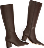 Womens Knee High Boots Chunky Low Heel Pointed Toe Tall Long Boots – sole and heel detail