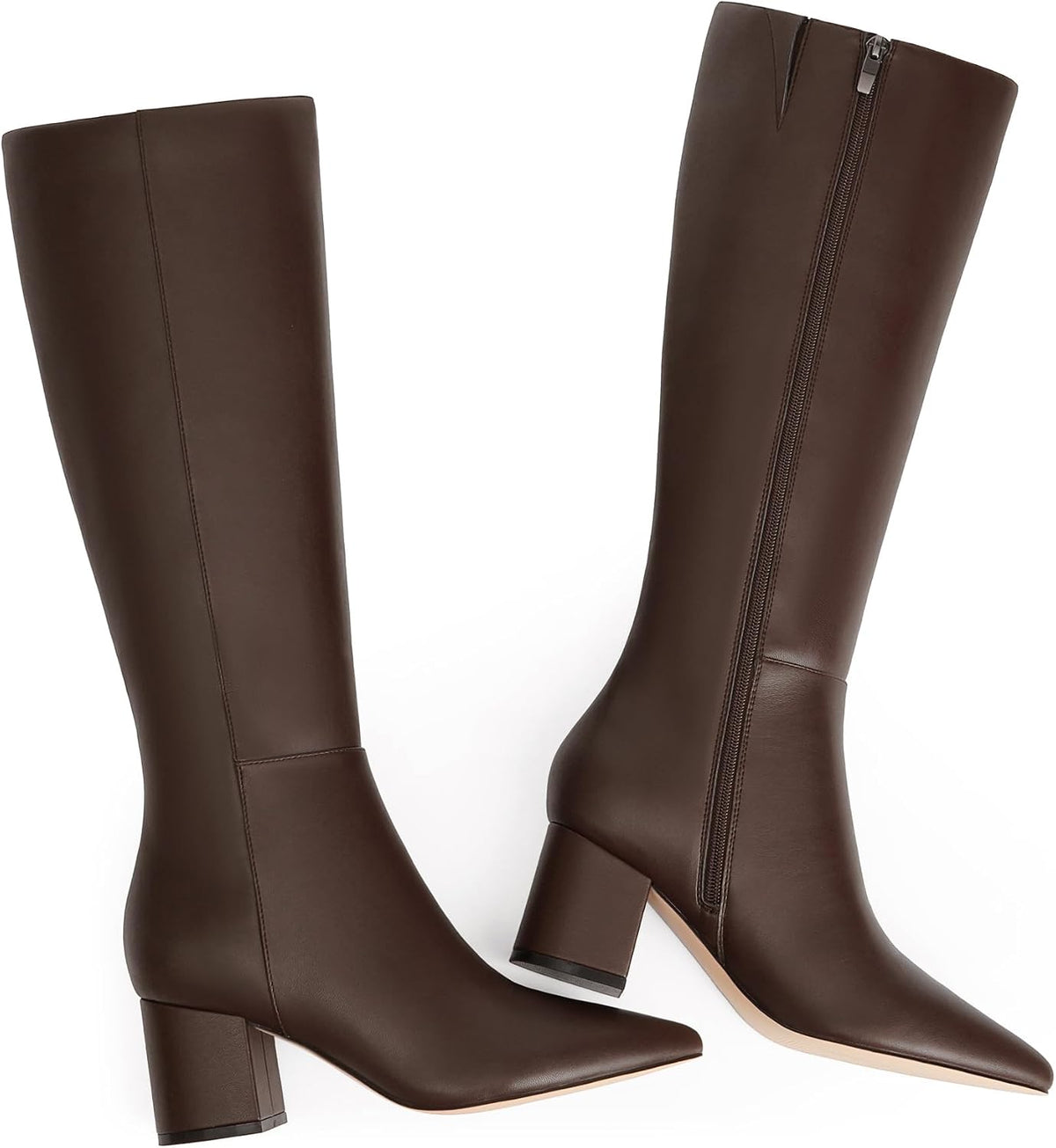Womens Knee High Boots Chunky Low Heel Pointed Toe Tall Long Boots – sole and heel detail