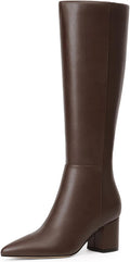 Womens Knee High Boots Chunky Low Heel Pointed Toe Tall Long Boots – pair view