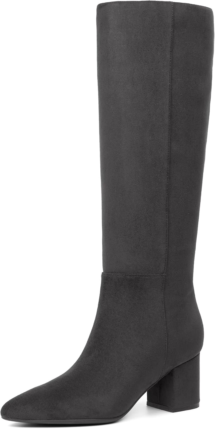 Womens Knee High Boots Chunky Low Heel Pointed Toe Tall Long Boots – alternate angle view