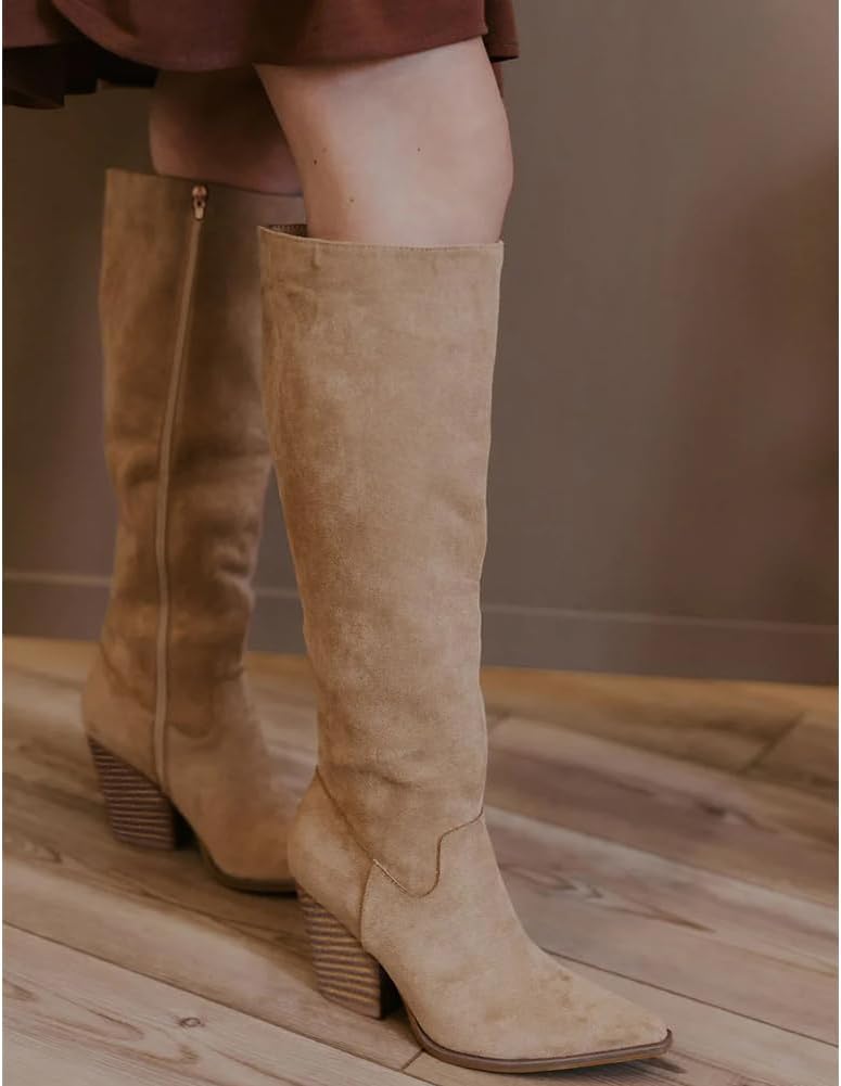 Womens Knee High Fall Boots 2026 Suede Tall Boots Party Dress Zip – 3/4 angle view