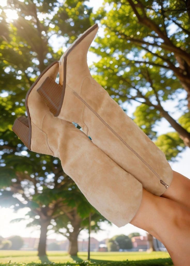 Womens Knee High Fall Boots 2026 Suede Tall Boots Party Dress Zip – close-up upper detail