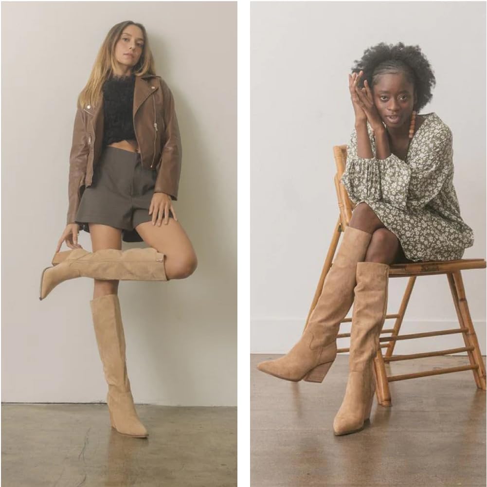 Womens Knee High Fall Boots 2026 Suede Tall Boots Party Dress Zip – opposite side view