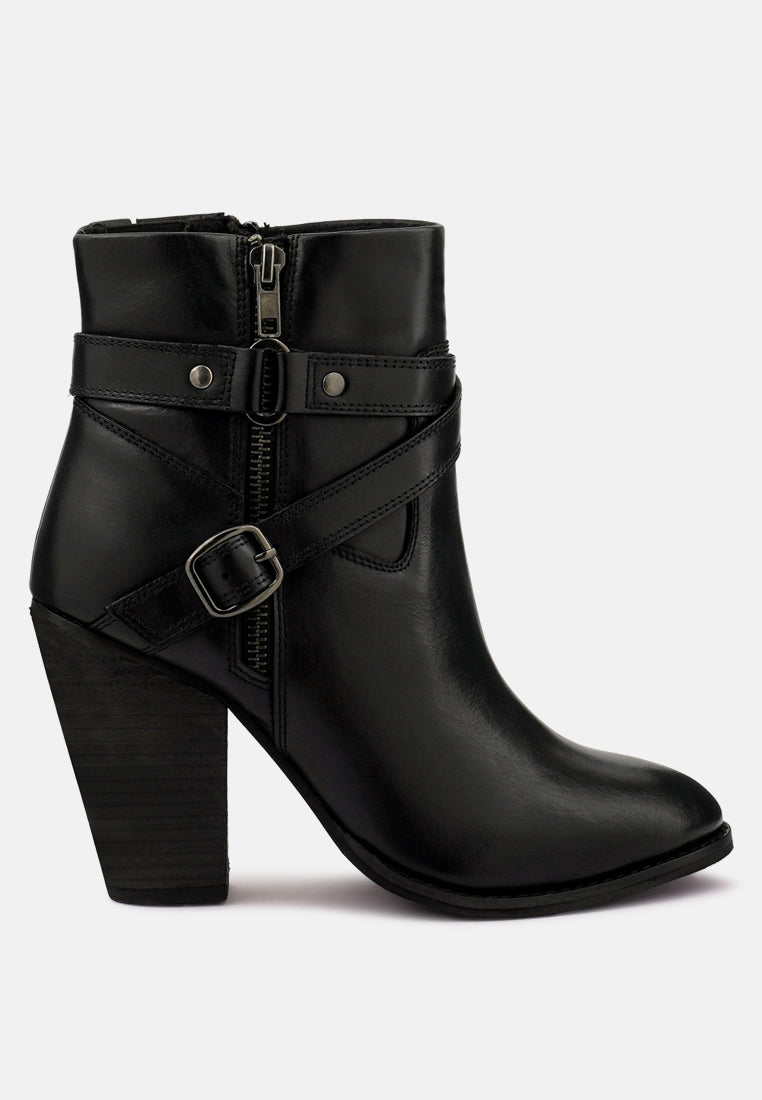 London Rag International women's leather ankle boots with a stylish buckle and block heel