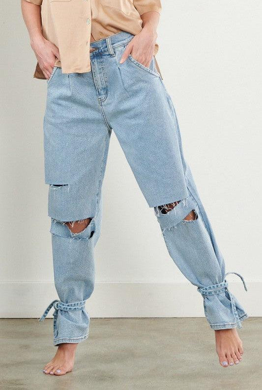 Women's Jeans Womens Light Blue Distressed Slouchy Jeans