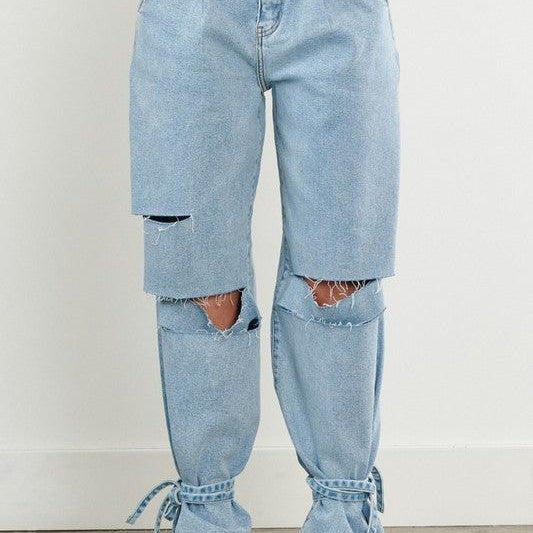 Women's Jeans Womens Light Blue Distressed Slouchy Jeans