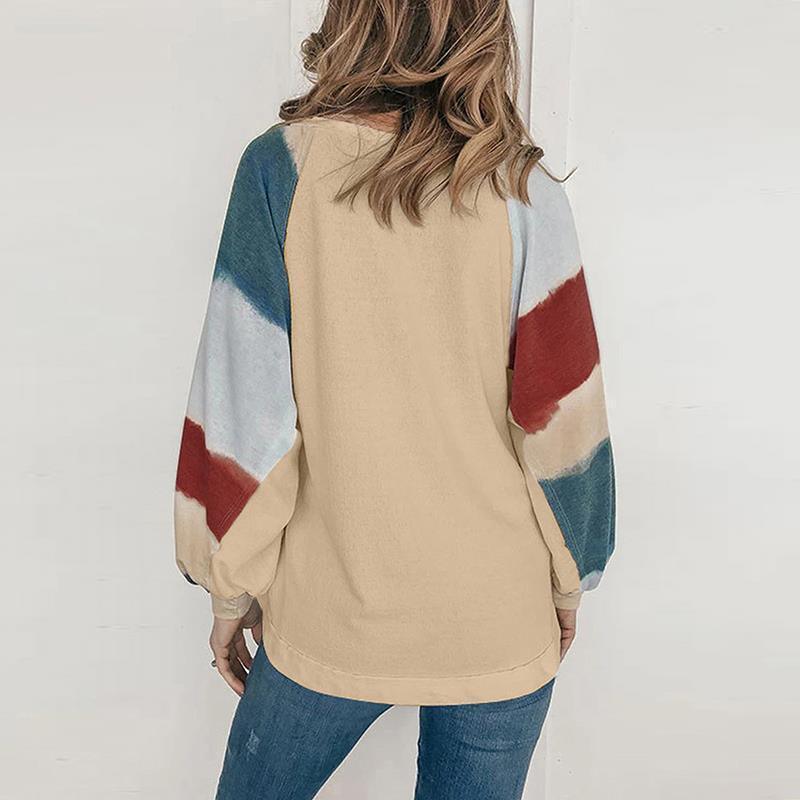 Women's Shirts Womens Long Sleeve Color Block Top Pullover Tunic