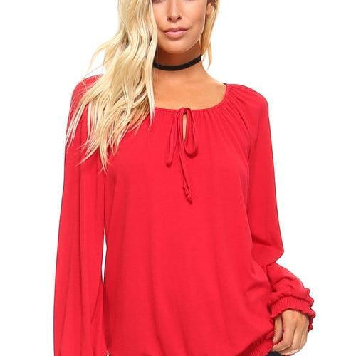Women's Shirts Womens Long Sleeve Solid Peasant Top Black Red