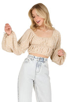 Women's Shirts - Cropped Tops Womens Long Sleeve Square Neck Shirt Floral Crop Top