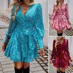 Women's long sleeve summer dress in blue floral design for casual outings