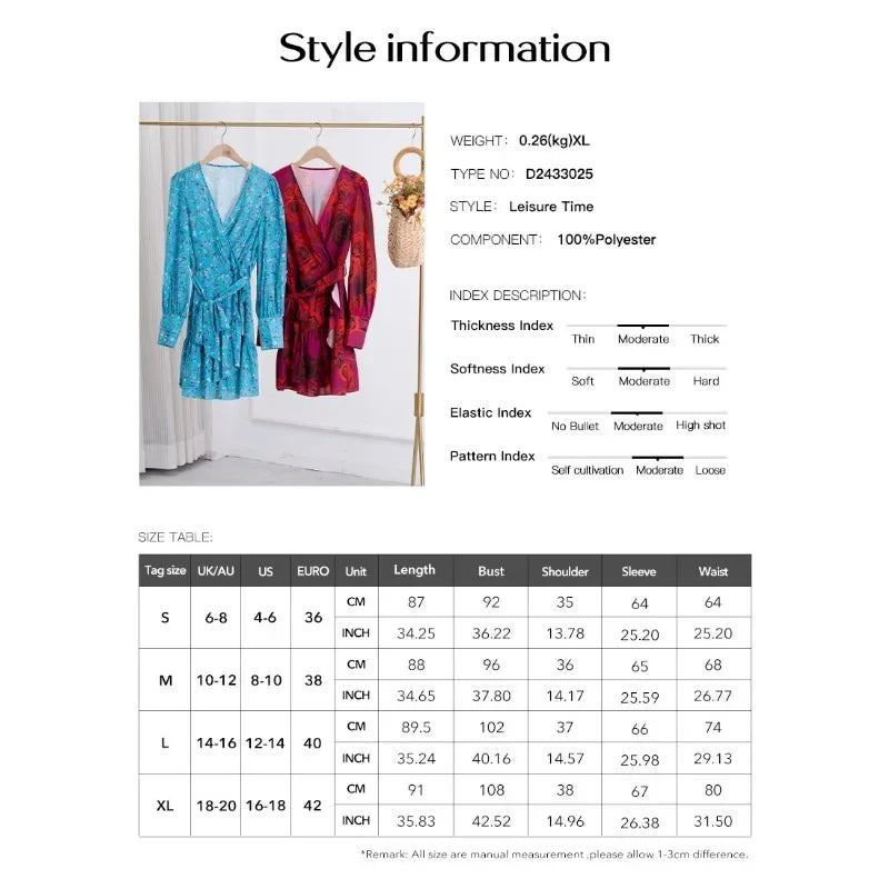 Women's long sleeve summer dress in blue, lightweight polyester, perfect for casual outings